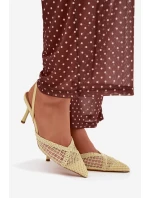 Sandály z pleteniny na jehlové podpatku žluté Hanelis