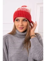 Dámska čiapka s brmbolcom Abigail K326 raspberry+ecru Dámska čiapka s brmbolcom Abigail K326 raspberry+ecru