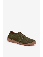 Skórzane Półbuty Damskie Z Przeszyciami Artiker 57C2112 Zielone