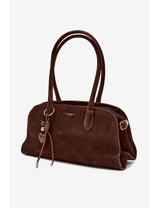 Kabelka s přívěskem a sponami Eko semiš Čokoládová Violette