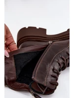 Skórzane Botki Workery Damskie Ocieplane Big Star SS274453 Brązowe