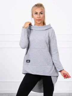 Mikina s kapucňou s dlhým chrbtom šedá