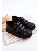 Dziecięce Skórzane Tenisówki Trampki Na Rzepy Czarne Foster