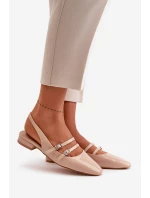 Lakierowane Baleriny Z Paskami Na Niskim Obcasie Beżowe Bialettia