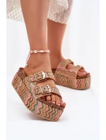 Klapki Damskie Na Masywnej Platformie Z Plecionką I Klamrami Multikolor Eradriana