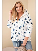 Dámske Plus veľkosť jarná bunda s malým kvetinovým vzorom tmavo modrá