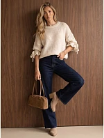 Dámsky sveter oversize v farbe ecru FashionStreet MY2568 Dámsky sveter oversize v farbe ecru FashionStreet MY2568