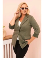 Dámske viskózové sako Plus veľkosť dlhý rukáv golier Khaki