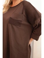 Dámska bavlnená blúzka s potlačou plus size hnedá