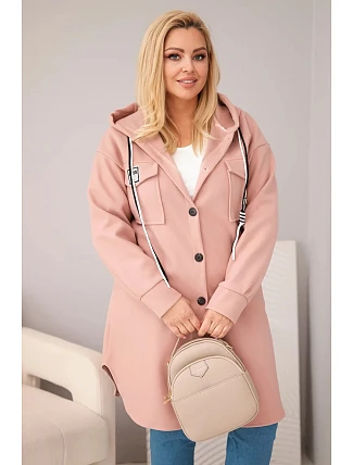 Dámsky plus size kabát s kapucňou a gombíkmi tmavoružový