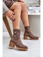 Ocieplane Botki Damskie Na Obcasie Słupku Brązowe Vailia