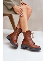 Ocieplane Botki Workery Na Zamek Brązowe Leairae