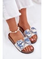 Damskie Klapki Z Kokardą Na Korkowej Platformie Niebieskie Lisandrea