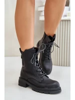 Zateplené členkové topánky Workers Zippered Black Leairae