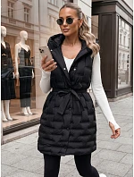 Dámska prešívaná vesta s kapucňou a opaskom, čierna, FashionStreet TY5903 Dámska prešívaná vesta s kapucňou a opaskom, čierna, FashionStreet TY5903