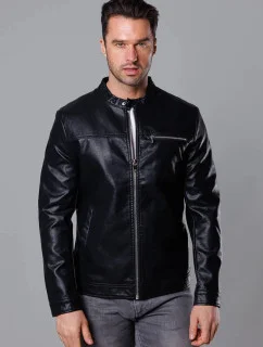 Klasická pánska bunda z ekokože čiernej farby (11Z8025)