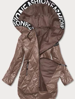 Prešívaná bunda vo farbe cappuccino s kapucňou (B8082-12)