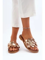 Zazoo 40381 Damskie Skórzane Klapki Na Płaskim Obcasie Złote