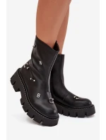 Ocieplane Botki Damskie Na Zamek Z Ozdobami Czarne Thavira