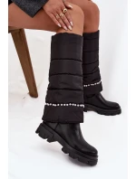 Kozaki Damskie Ocieplane Z Koralikami Czarne Irvette