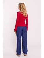 M806 Rebrovaný top s dlhými rukávmi - červený