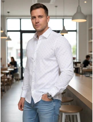 Pánska biela vzorovaná košeľa slim fit FashionStreet DX2699