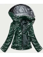 Lesklá dámska bunda vo fľaškovo zelenej farbe (BR9756-10)