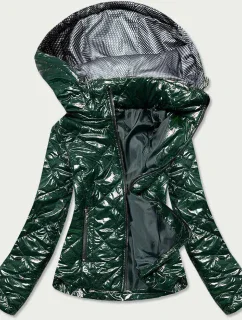 Lesklá dámska bunda vo fľaškovo zelenej farbe (BR9756-10)