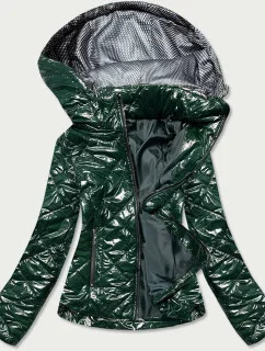 Lesklá dámska bunda vo fľaškovo zelenej farbe (BR9756-10)