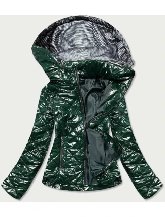 Lesklá dámska bunda vo fľaškovo zelenej farbe (BR9756-10) Lesklá dámska bunda vo fľaškovo zelenej farbe (BR9756-10)