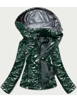 Lesklá dámska bunda vo fľaškovo zelenej farbe (BR9756-10)