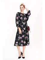 Ann Gissy Kvetinové kimono šaty s okrúhlym výstrihom čierne/ružové (XY202116)