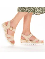 Pohodlné béžové sandále na platforme s podpätkom Rieker W RKR595