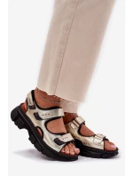 Skórzane Sandały Damskie Z Rzepami Artiker 56C0469 Złote