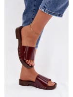 Dámské pantofle s přezkami na nízkém podpatku bordó Brinalle