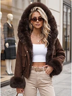 Krátka dámska bunda s odnímateľnou kožušinou, hnedá, FashionStreet TY5834 Krátka dámska bunda s odnímateľnou kožušinou, hnedá, FashionStreet TY5834
