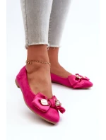 Damskie Eko Zamszowe Baleriny Z Kokardą I Broszką Fuksja Satris