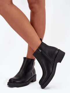 Ocieplane Niskie Botki Damskie Z Cyrkoniami Czarne Vionna