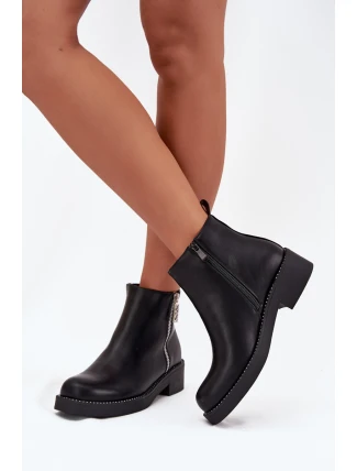 Ocieplane Niskie Botki Damskie Z Cyrkoniami Czarne Vionna