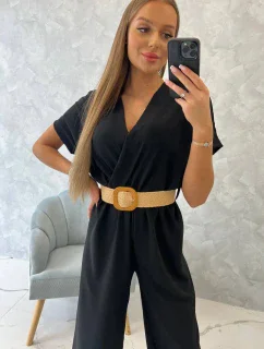 Kombinéza s ozdobným pásom čierna