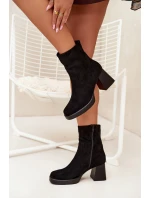 Botki Damskie Na Słupku Z Eko Zamszu Zamek Czarne Serinna