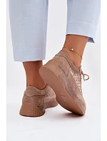 Kožené polobotky sneakers dámské vzorované Sergio Leone SP-013 Světle hnědé