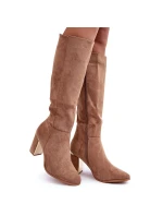 Dámske semišové čižmy na vysokom podpätku Kilrenita beige - Seastar