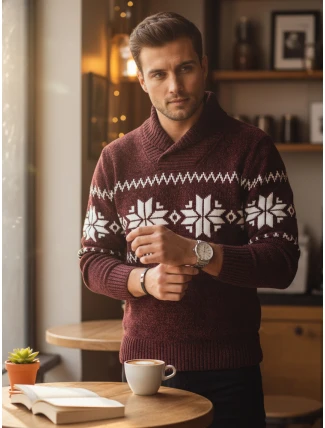 Pánsky bordový sveter FashionStreet WX2271 Pánsky bordový sveter FashionStreet WX2271
