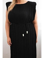 Dámske plus size viskózové plisované šaty s viazaním čierne