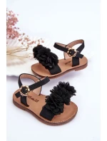 Modne Dziecięce Sandały Z Kwiatami Czarne Poly
