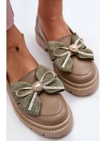 Damskie Skórzane Mokasyny Z Kokardą Laura Messi 2787 Beżowe