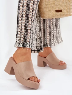 Klapki Damskie Na Słupku I Platformie Khaki Omeisa