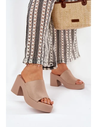 Klapki Damskie Na Słupku I Platformie Khaki Omeisa