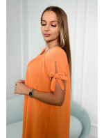 Šaty s viazaním rukávov v oranžovej farbe